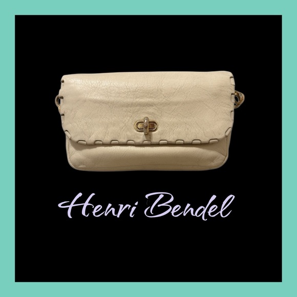 Henri Bendel Cream Leather Crossbody With Whipstitch Detail & Chain Strap - Picture 1 of 5